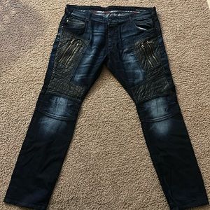 Blue jeans with leather patches great condition